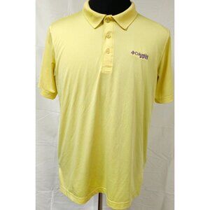 Columbia PFG Performance Mens Medium Bright Yellow Fishing Golf Logo Polo Shirt